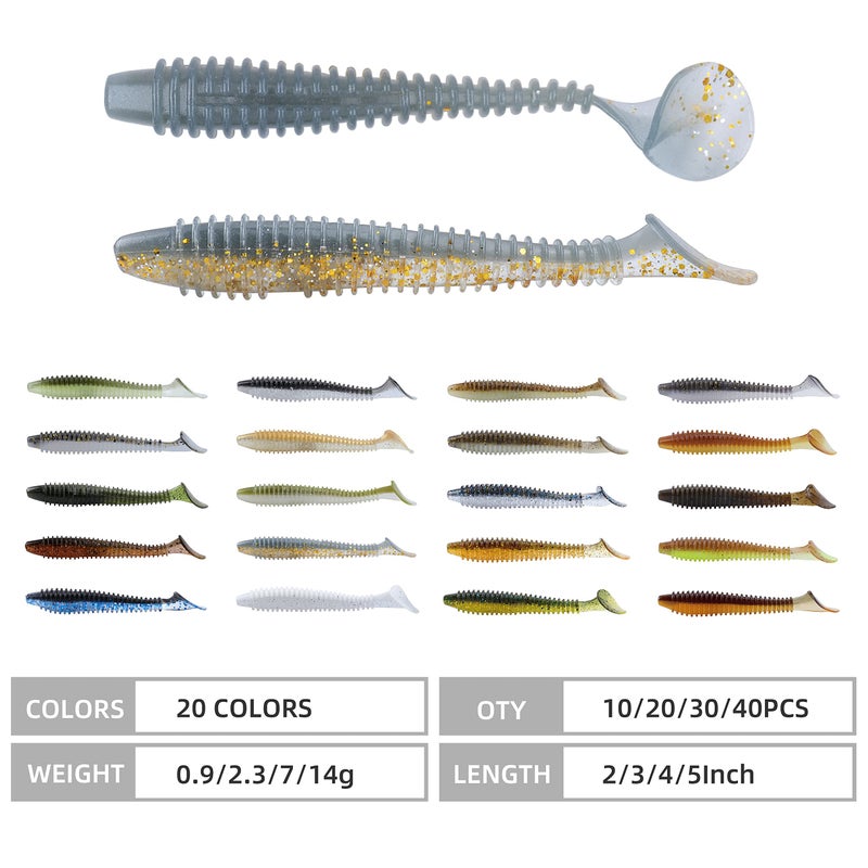RUNCL Swimbaits Paddle 10/20/30/40PCS, 5/4/3/2 Inchs Paddle Tail, Soft Lure for Trout Crappie Bass, Durable Plastic Bait Swimmer for Saltwater/Freshwater, Fishing Lover's Gift - Image 2